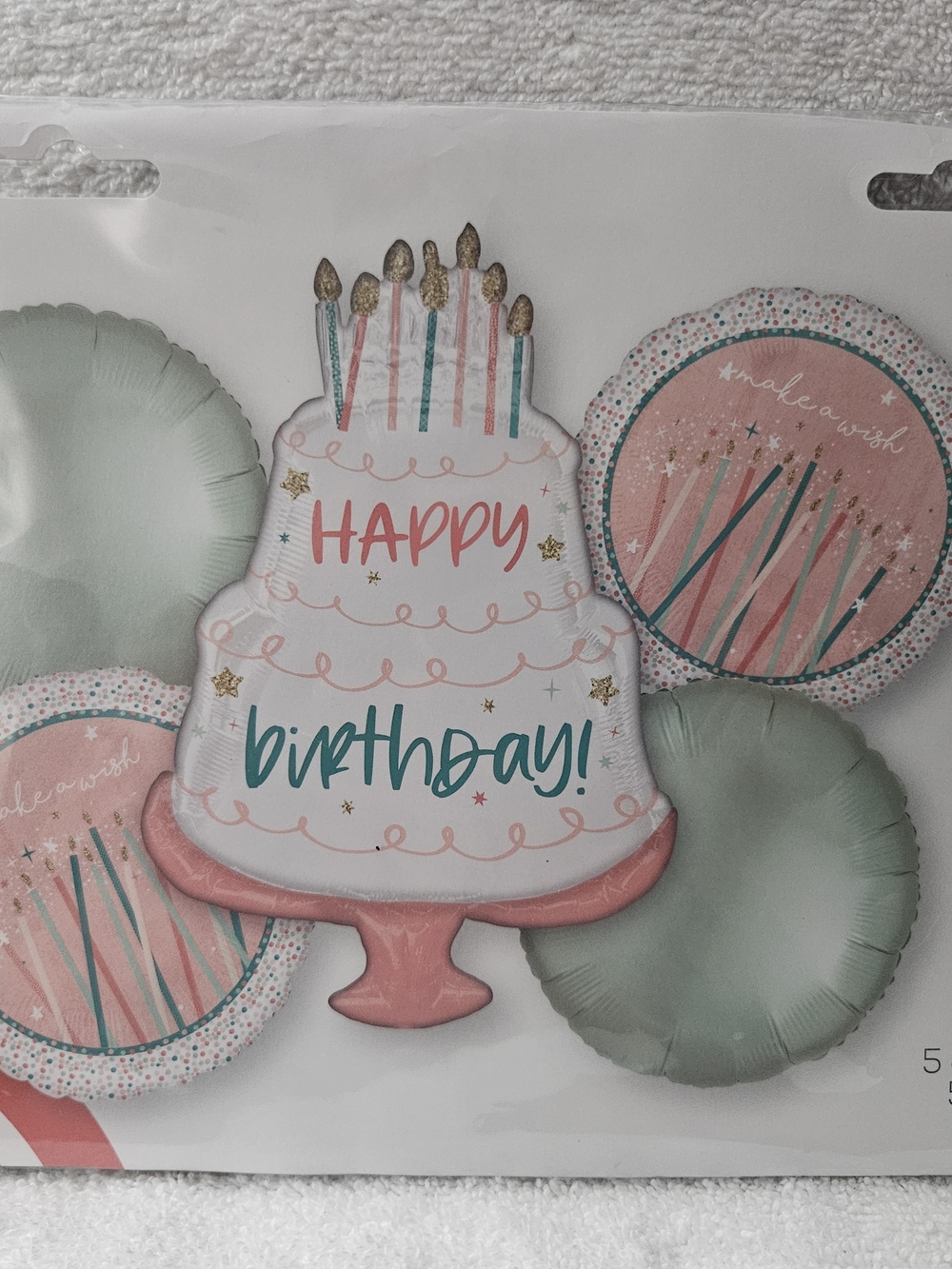Anagram Pastel Mint & Pink 'Happy Birthday' Cake Foil Balloon Set - 5 Balloons